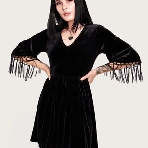 Midnight Hour Velvet Fringe Sleeve Dress Size XS